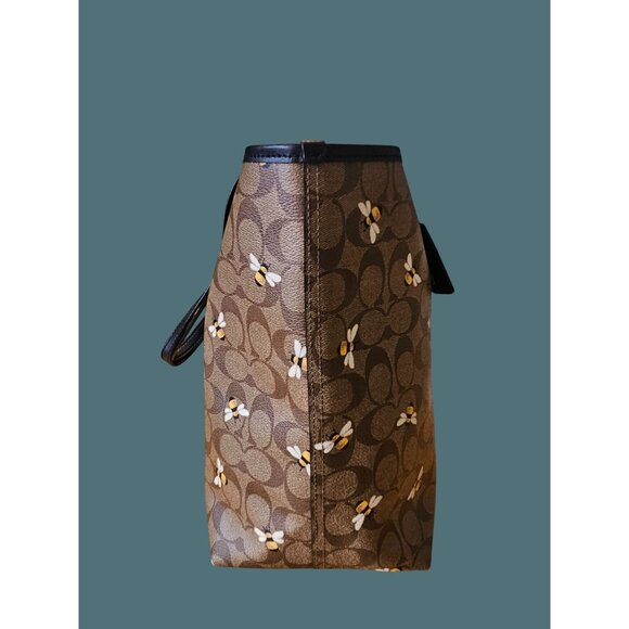 Coach City Tote Signature Canvas Bee Print Double Handle Shoulder Bag - Picture 4 of 16